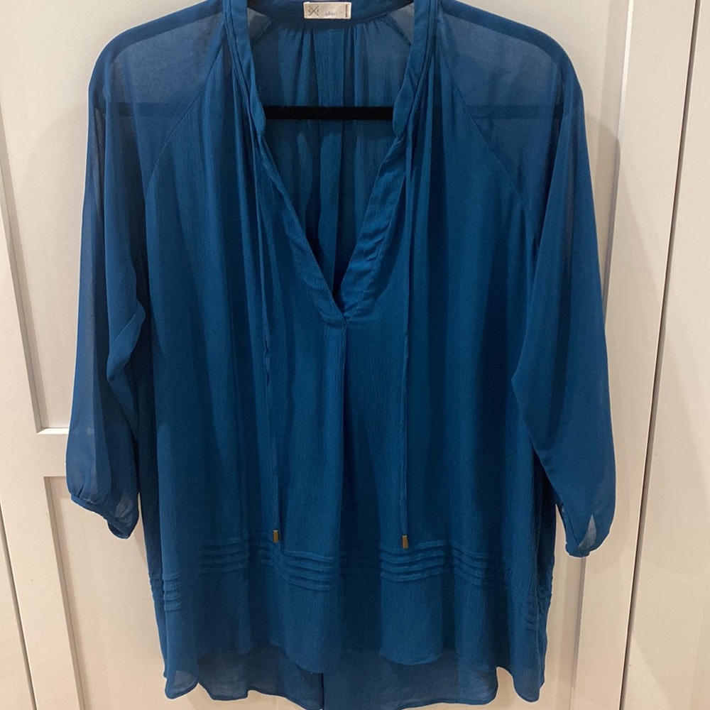 GxF Sheer Tunic Peasant style Teal blue Top Blouse S